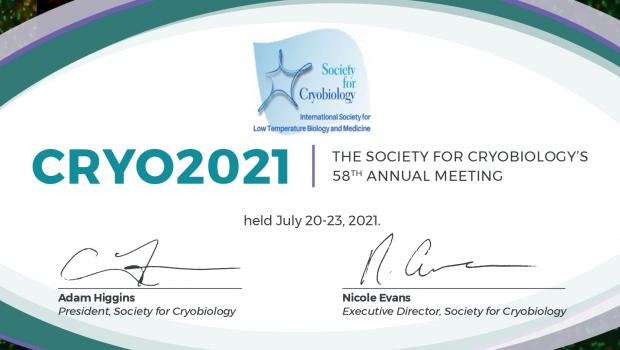 20-23 липня у м. Чикаго (США) відбулася в режимі онлайн 58-ма щорічна конференція Товариства кріобіологів CRYO2021.